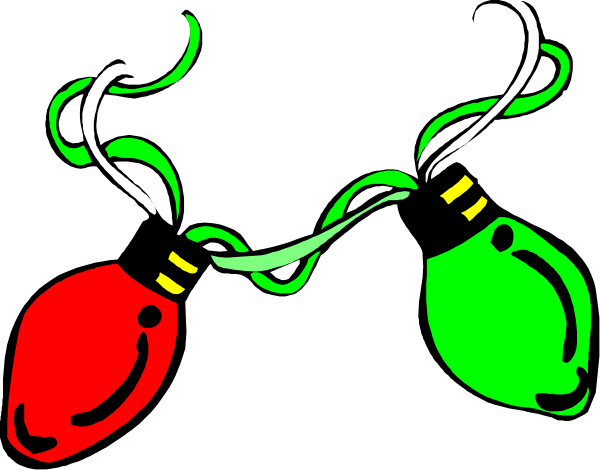 The image shows a black background with two red Christmas lights that have green accents on them; there is no text present in this clip-art image.