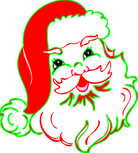 The image shows a cartoon depiction of Santa Claus with his beard colored green against a red background.