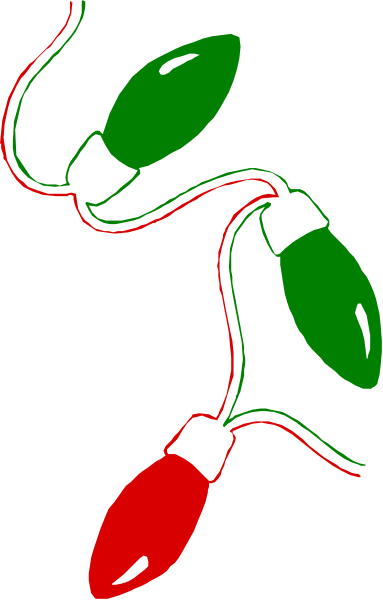 The image shows a string of Christmas lights with red bulbs connected to green wires against a black background.