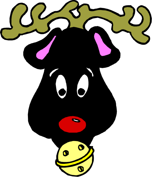 The black background features a cartoon reindeer with antlers atop its head, wearing red sunglasses over eyes that appear to be closed in sleepiness; below it is an image of two small pink ears and what appears to be a nose on top of them, suggesting the presence or absence of another animal.