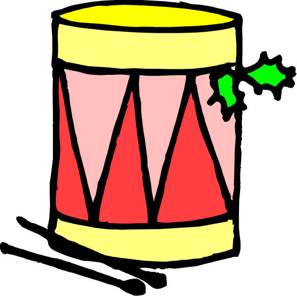 The image shows a cartoon depiction of an Indian dholak drum with red coloring on its body against a black background.