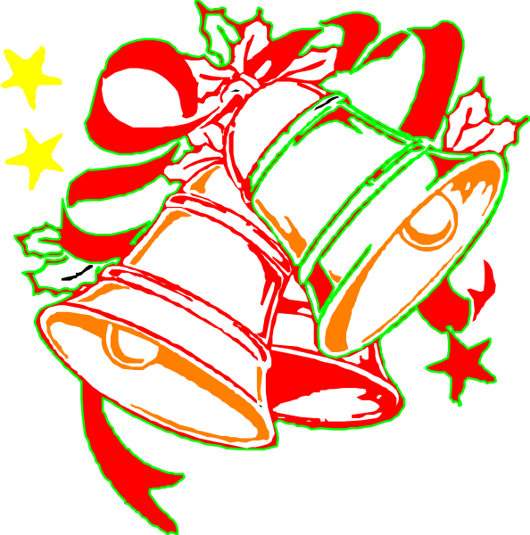 The image shows a graphic of two bells with stars around them against a black background; there is no text present within this small clip-art image.