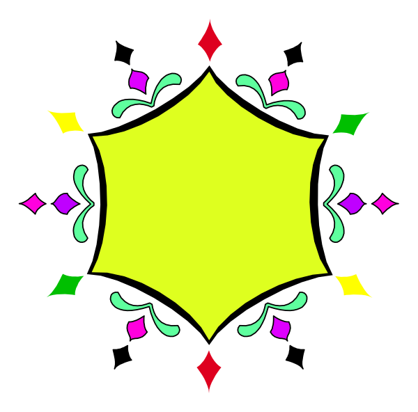 The image shows a colorful starburst design with intricate patterns inside it against a black background.