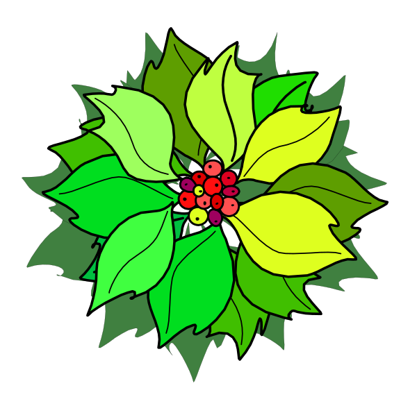 The image shows a colorful wreath with holly leaves surrounding an arrangement of berries at its center on what appears to be a dark background.