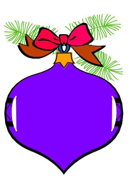 The image shows a purple Christmas tree with green needles on top of it adorned by red ribbons tied in bows at both ends; there is no other object present besides these two trees.