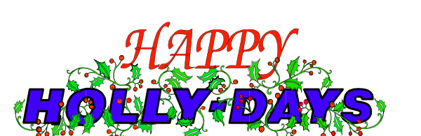 The image shows a holiday greeting with text that reads "Happy Holidays" on top of an intricate floral design in red and green hues against a dark background.