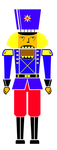 The image shows a cartoon of an animated character dressed as a soldier with red pants standing next to another figure that appears to be a conductor in blue uniform holding batons.
