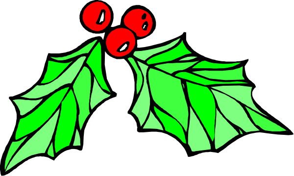 The image shows a festive holiday greeting with two red berries on either side of green holly leaves atop what appears to be mistletoe branches against a dark background.