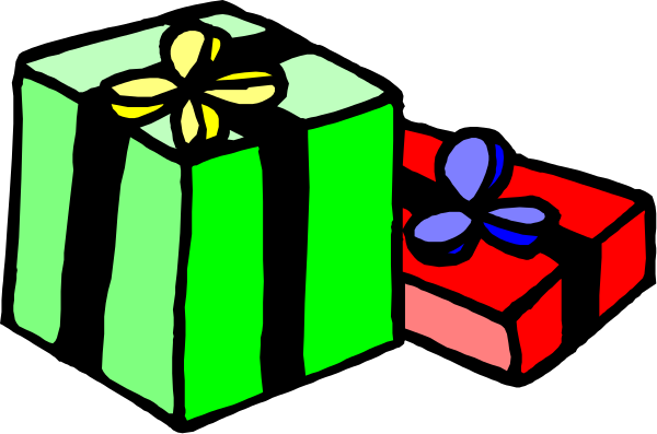The image shows three colorful gift boxes with ribbons on a dark background; there is no text present.