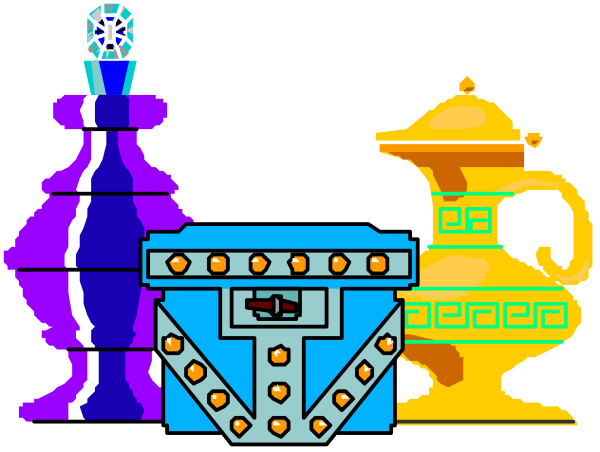 The image shows a collection of colorful vases with various designs on them placed next to each other against a dark background.