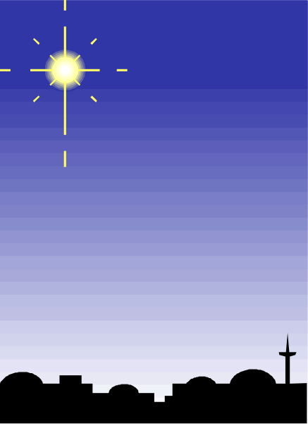 The image shows a pixelated night scene with a bright yellow sun near the horizon on what appears to be an electronic display screen.