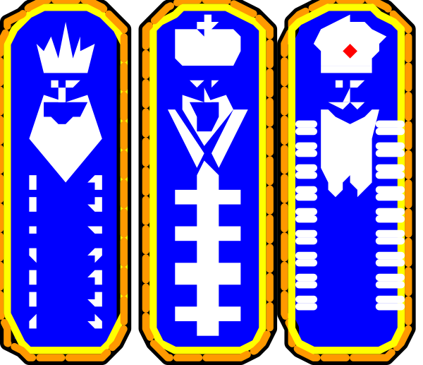 The image shows a collection of stylized religious symbols on banners against an indistinct background; there is no text present in this clip-art representation.