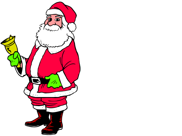 The image shows two cartoon representations of Santa Claus; on the left is a traditional depiction with red suit, white beard, black boots, holding a lantern in his right hand, while on the right appears to be an altered version where he has green gloves and holds what looks like a spray bottle.
