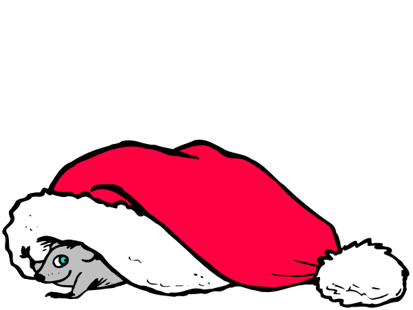 The image shows a cartoon of Santa Claus with his face obscured by darkness; he is wearing red pants and boots, has white hair, and appears to be in motion as if running through an unseen environment.