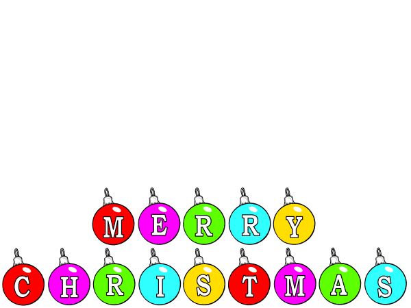 The image shows a collection of colorful Christmas tree bulbs with letters spelling out "merry christmas" on them against a dark background.