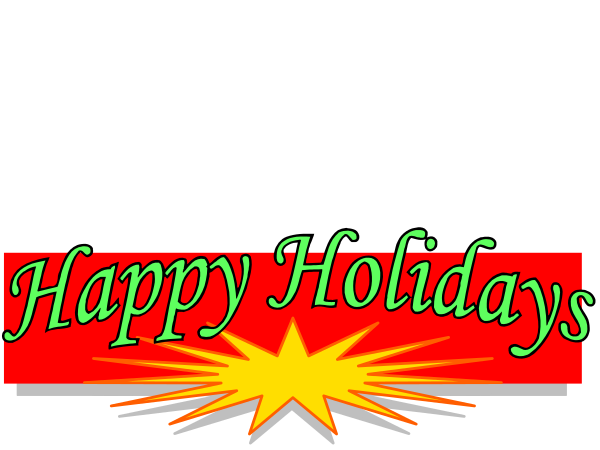 The image features a holiday greeting with text that reads "Happy Holidays" on top of an explosion graphic at bottom right corner.