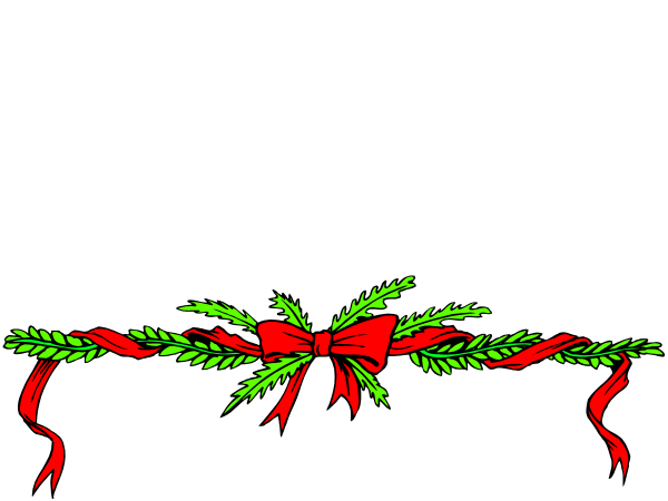 The image shows a Christmas wreath with red bows on either side of it against a black background.