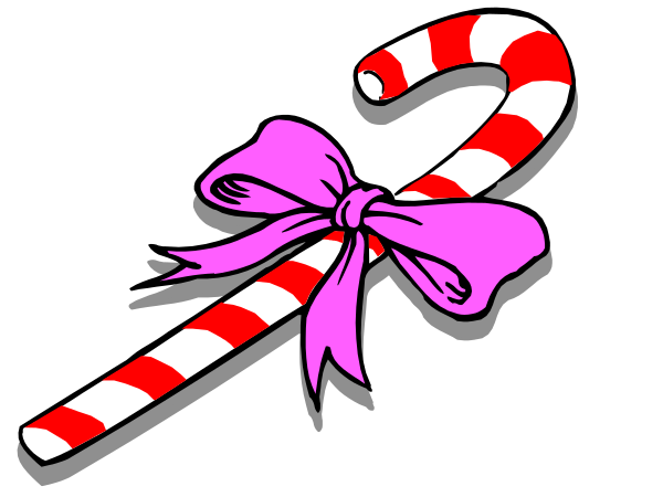 The image shows a candy cane with two bows on it against a black background.