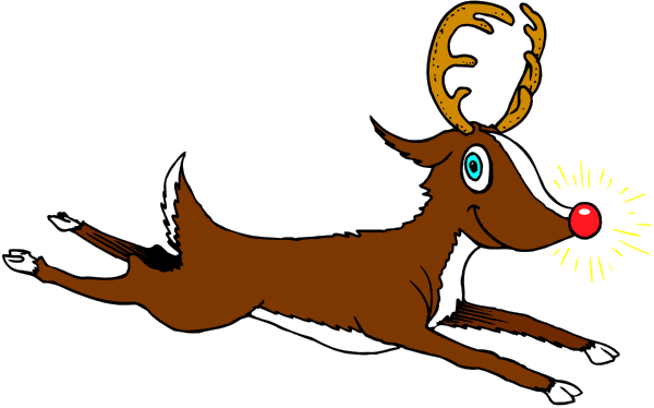 The image shows a cartoon reindeer with antlers running to its right while blowing out candles on what appears to be an unseen cake in front of it.