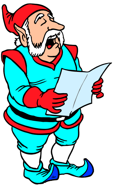 The cartoon depicts a gnome character holding an open map while standing on top of it with his hands outstretched as if presenting something to someone off-camera.