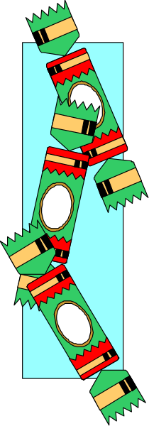The image shows a colorful Christmas decoration with multiple candy canes arranged to form an abstract shape against a blue background.