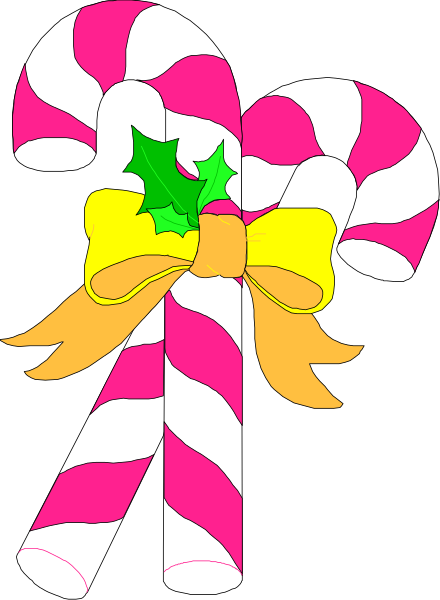 The image shows a candy cane with two bows on it against a black background.