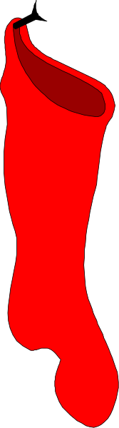 The red sock on a gray background with black lines creating an optical illusion of depth.
