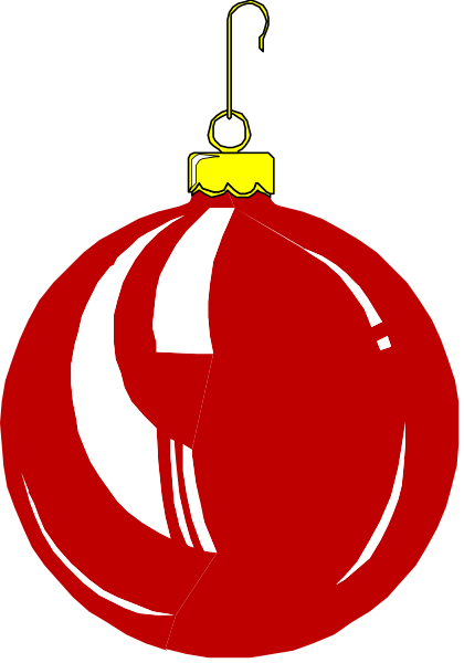 The image shows a red Christmas ball with gold trim hanging from an unseen hook against a white background.