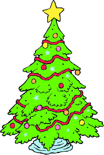 The image shows a colorful Christmas tree with lights on it against a black background.