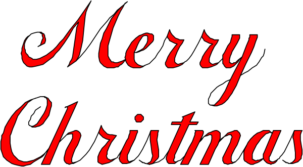 The image shows a Christmas greeting with red text that says "Merry Christmas" on top of an illustration featuring a white background at the bottom where it is written in black cursive font.