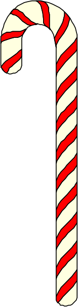 The image shows a candy cane with red stripes on either side of white center, set against gray background.