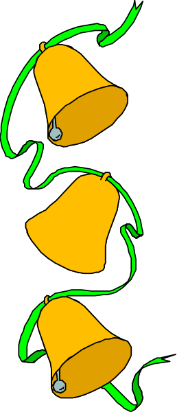 The image shows a row of three bells with faces drawn on them against an orange background; each bell has eyes and mouths in different shapes: one is circular, another rectangular, and the third triangular.