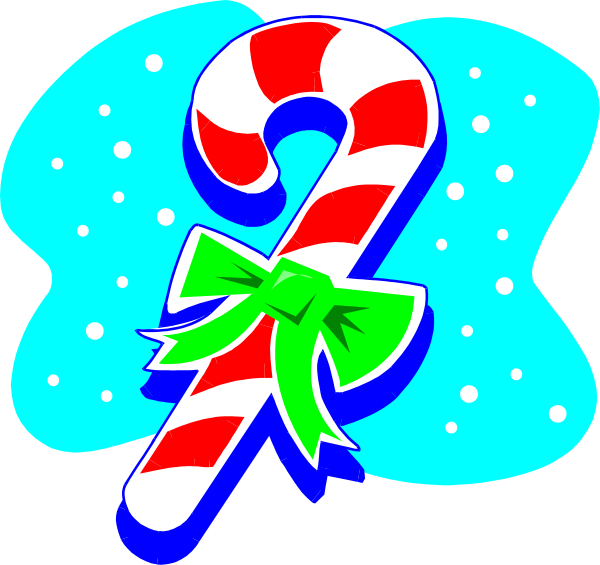 The image features a candy cane with two red stripes on either side of it, each adorned at both ends by green bows; in between them is an illustration resembling a bow tie and ribbon tied together to form a heart shape that has been decorated like the rest.
