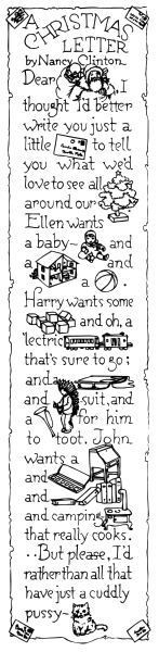 The black and white photo shows a long line of various items including cars, buildings, trees, birds, boats, houses, and other miscellaneous shapes that appear to be part of an abstract pattern on what looks like paper with creases running down its center.