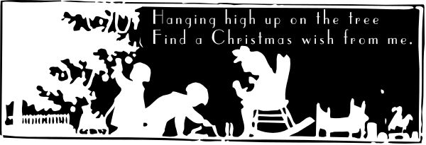 The image shows a Christmas card with text that reads "Hanging up on the tree" followed by an illustration of someone hanging from their necktie while standing next to it.