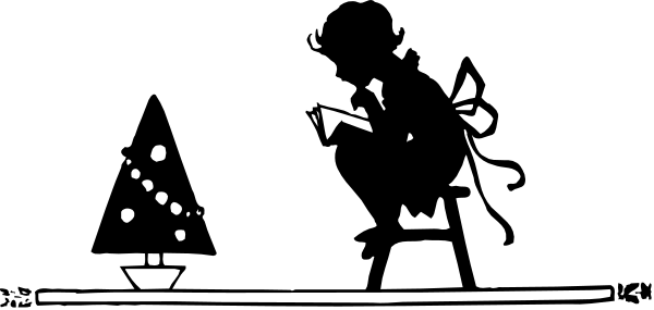The black and white silhouette of a person standing next to an object that resembles a tree with leaves on it in front of them.