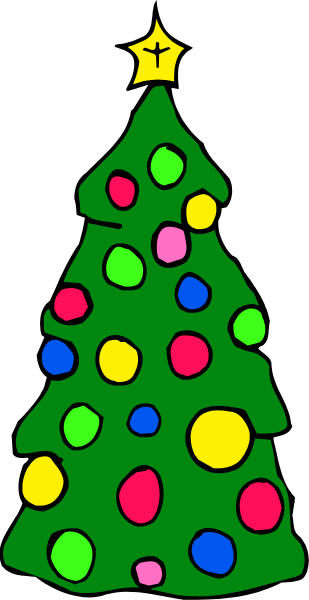 The image shows a colorful Christmas tree with multicolored balls on it against a black background.