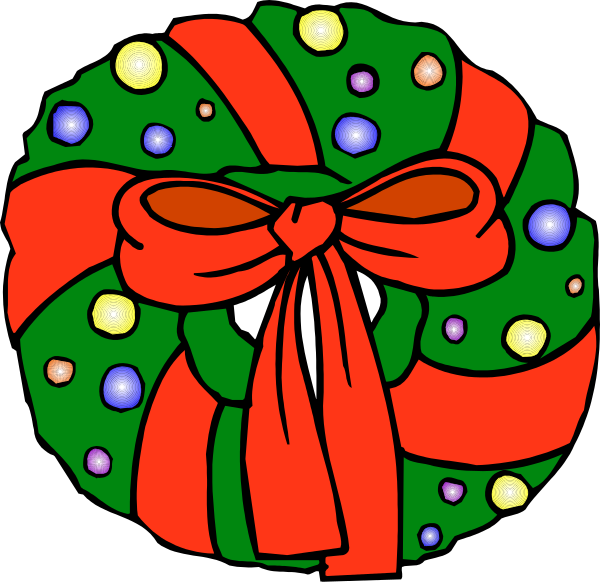 The image shows a Christmas wreath with red ribbon tied around it on top of what appears to be an open gift box that has been decorated like a tree covered in snowflakes against a black background, giving off a festive holiday vibe.