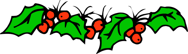 The image shows a festive holiday scene with red berries on green leaves forming an evergreen wreath atop what appears to be mistletoe branches against a gray background.