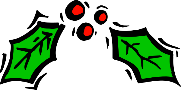 The image shows a dark background with green Christmas trees outlined by white lines on either side of what appears to be red berries in between them at the bottom center.