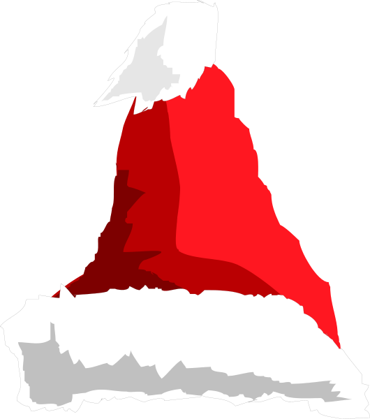 The image shows a stylized representation of Santa Claus's hat with white fur around it against a black background.