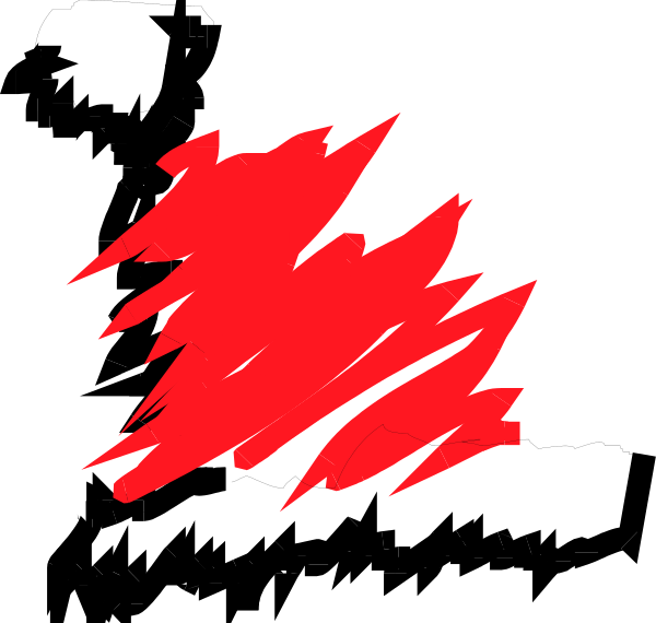 The image shows a red heart shape with jagged edges overlaid on top of what appears to be an abstract black background.