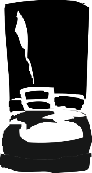 The black and white photo shows a person sitting on an object that resembles a toilet bowl with their legs crossed atop it in front of what appears to be another similar item behind them.