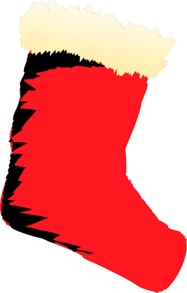 The image shows a stylized representation of Santa Claus's boot with his foot inside it against a black background.