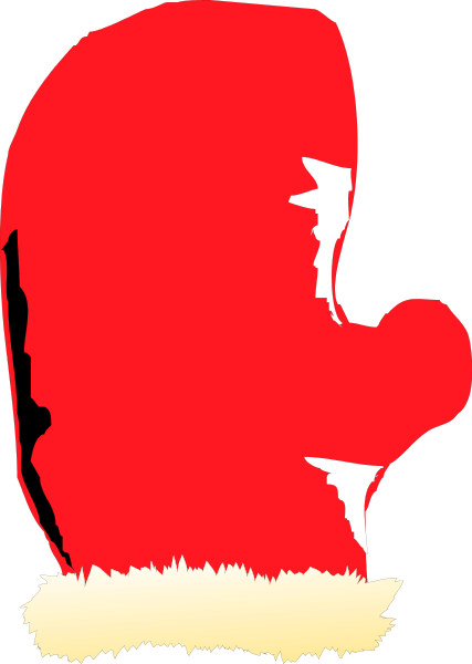 The image shows a red santa hat with white trim on top of what appears to be an object that resembles a glove in color grayish-blue.