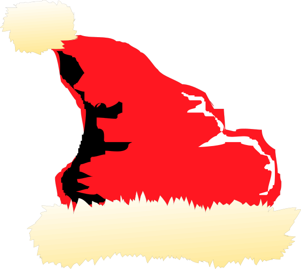 The image shows a pixelated representation of Santa Claus's head with his hat on top, set against a black background.