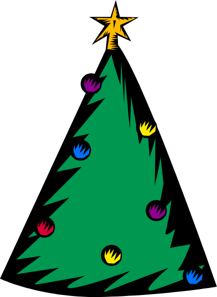 The image shows a Christmas tree with colored balls on it against a black background.