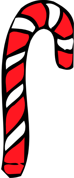 The image shows a candy cane with red stripes on top of it against a gray background.