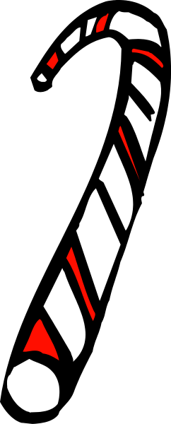 The image shows a candy cane with red stripes on it against a gray background.