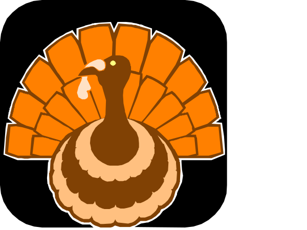The image shows two stylized turkeys with a traditional Thanksgiving theme: on the left is an orange-colored cutout of what appears to be a whole roasted bird; on the right side, there's another depiction that looks like it could represent either a stuffed or cooked version. Both are set against a plain background and have no additional context provided in this image snippet.